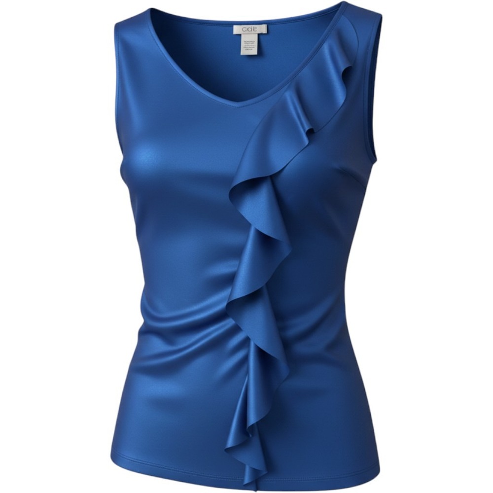 Cache Ruffle Front Silk Blend Tank Size M Royal Blue